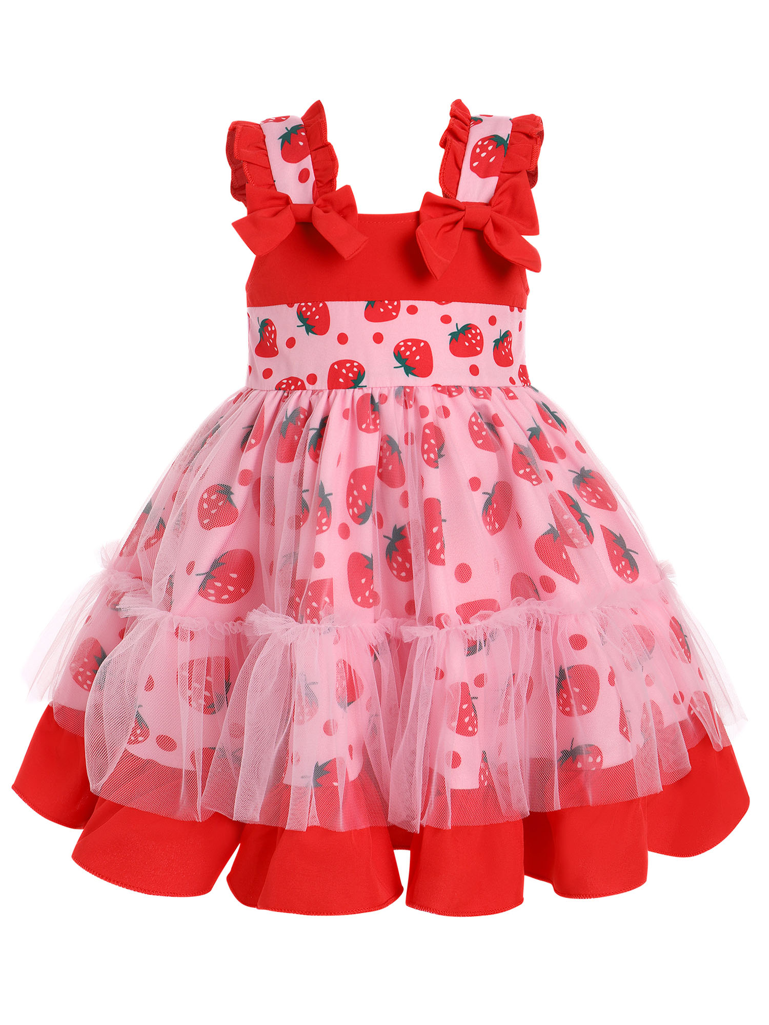 IWEMEK Little Girls Dress Strawberry Cute Mesh Tutu Sleeveless Bowknot Fairy Dresses Polka Dot Princess Sundress 2025